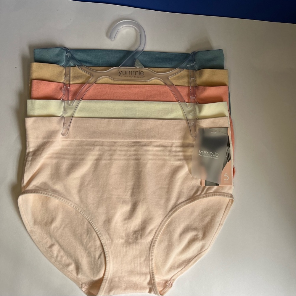 NWT Yummie 5pk Shadow Stripe Seamless Briefs Large Blue Nude Peach Ivory Pink